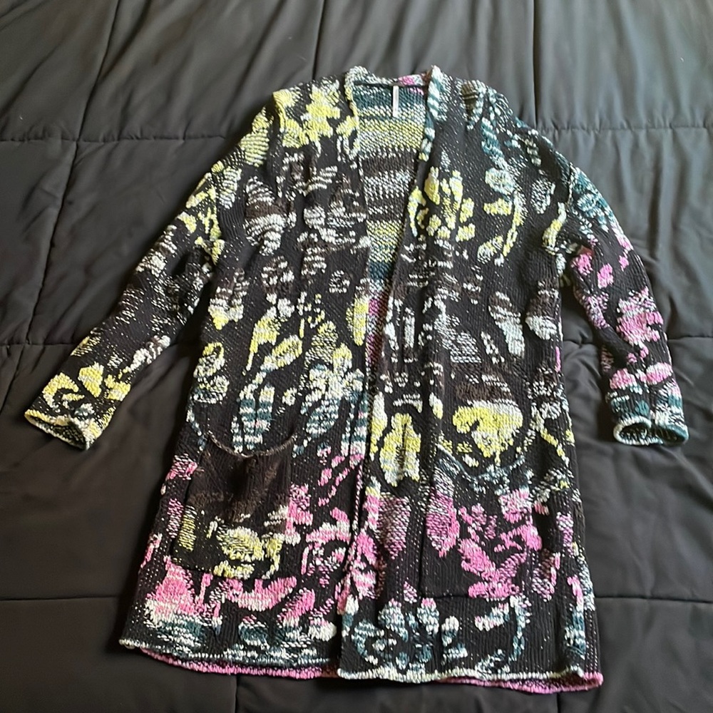 Free People Long Black Cardi Cardigan Open Sweater